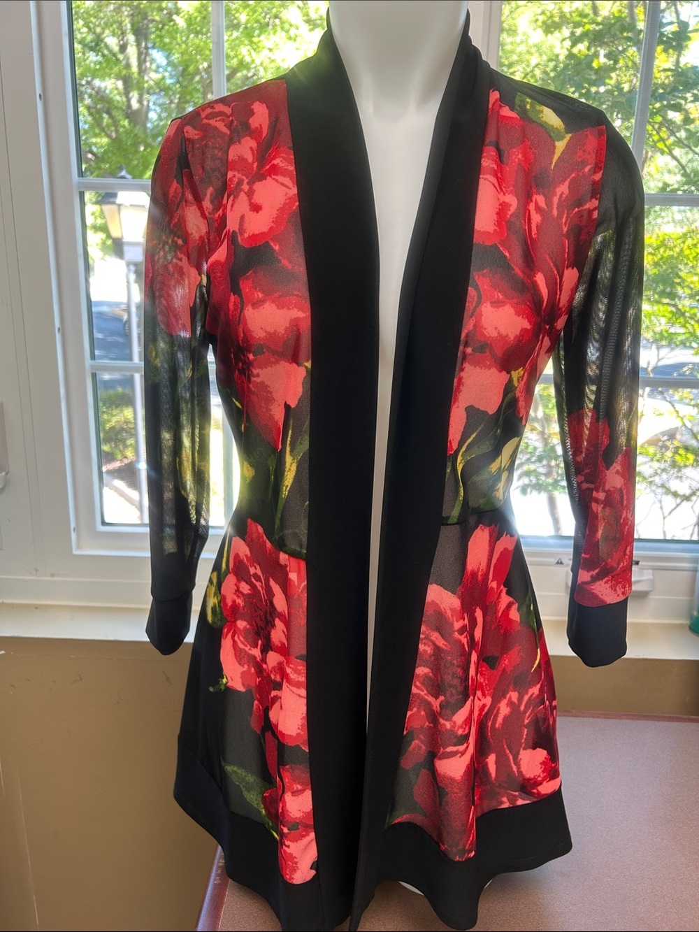 Frank Lyman Designs Semi-Sheer Throw-Over Cruise Collection Open Floral Cardigan